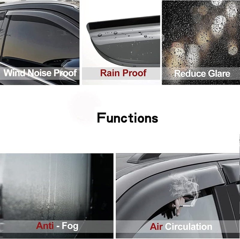 Deebior 94944 Side Window Visors Vent Deflector Rain Guard,4pcs Outside Mount Tape-on Shatterproof Dark Smoke Window Shades fit for 2006-2011 Honda Civic 4-Door Sedan - Image 3